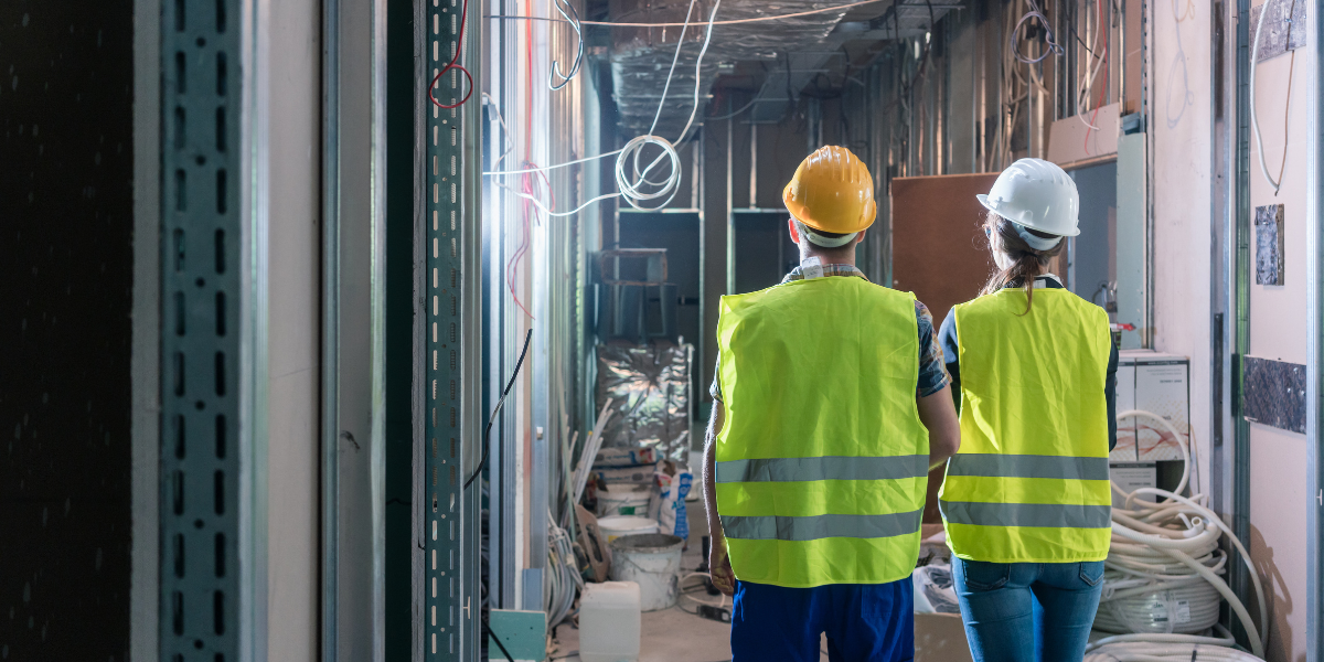 Two construction workers in high vis