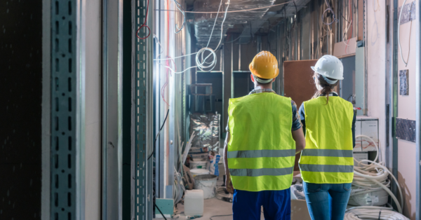 Two construction workers in high vis