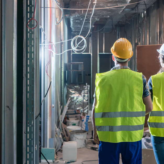 Two construction workers in high vis